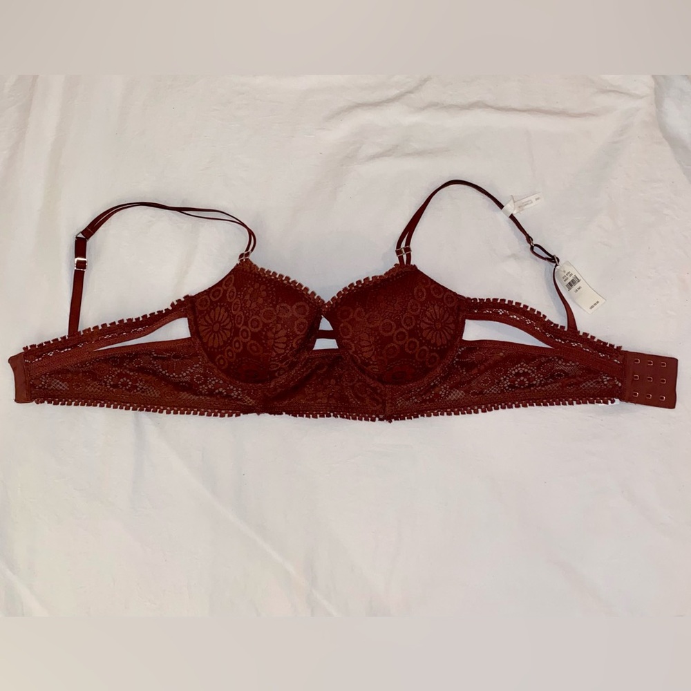 Red Brown Aerie Lace Balconette Bralette Brand New With Tag Size 34C